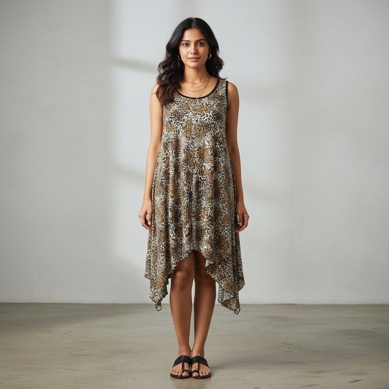Asymmetric Animal Print Sleeveless Dress