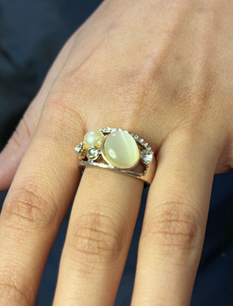Rose Gold Pearl and Diamond Ring
