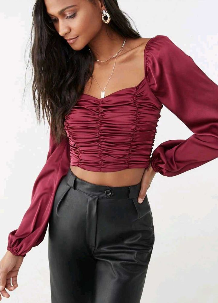 Ruched Square Neck Puff Sleeve Top