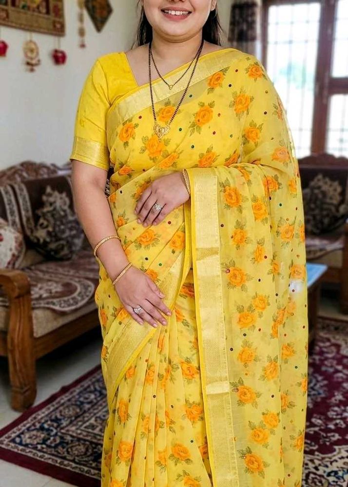 light weight Yellow Floral Print Saree