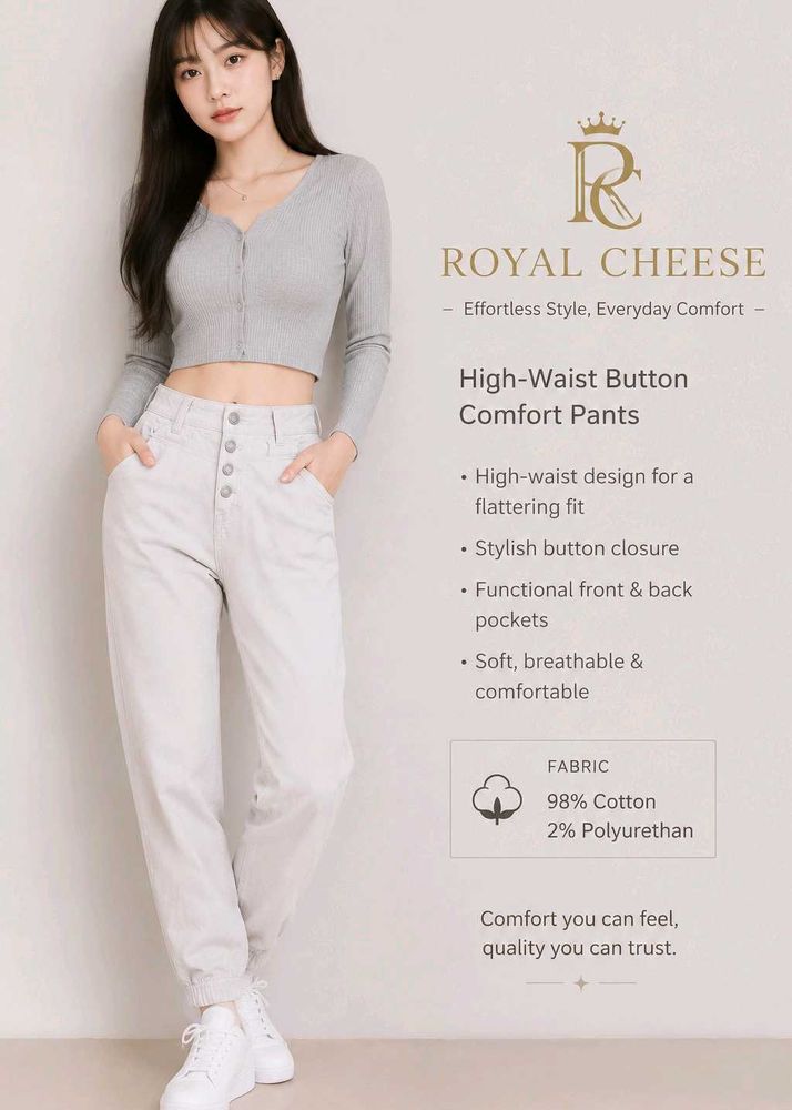 Royal Cheese High-Waist Button Comfort Pants