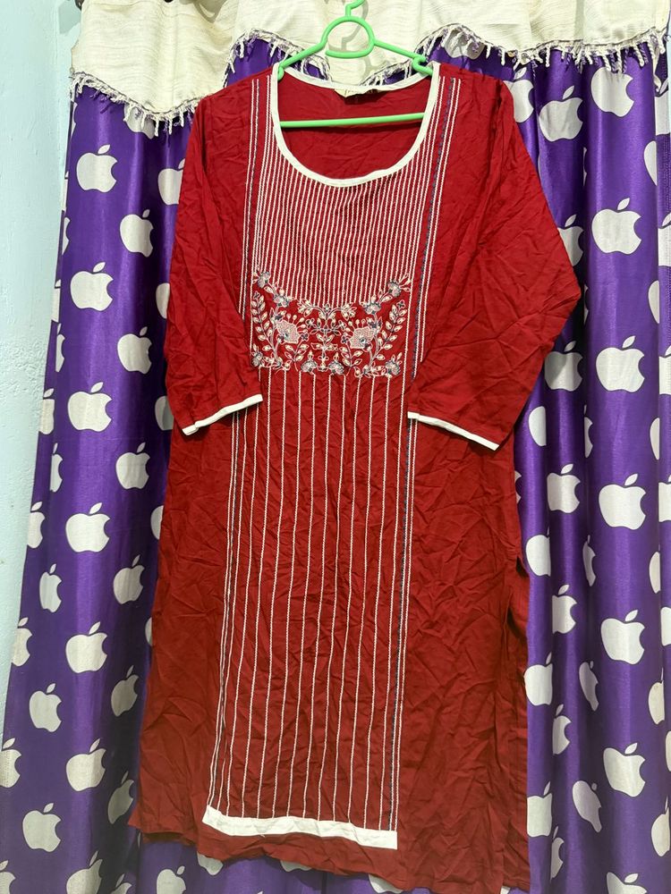 Red Embroidered Kurta