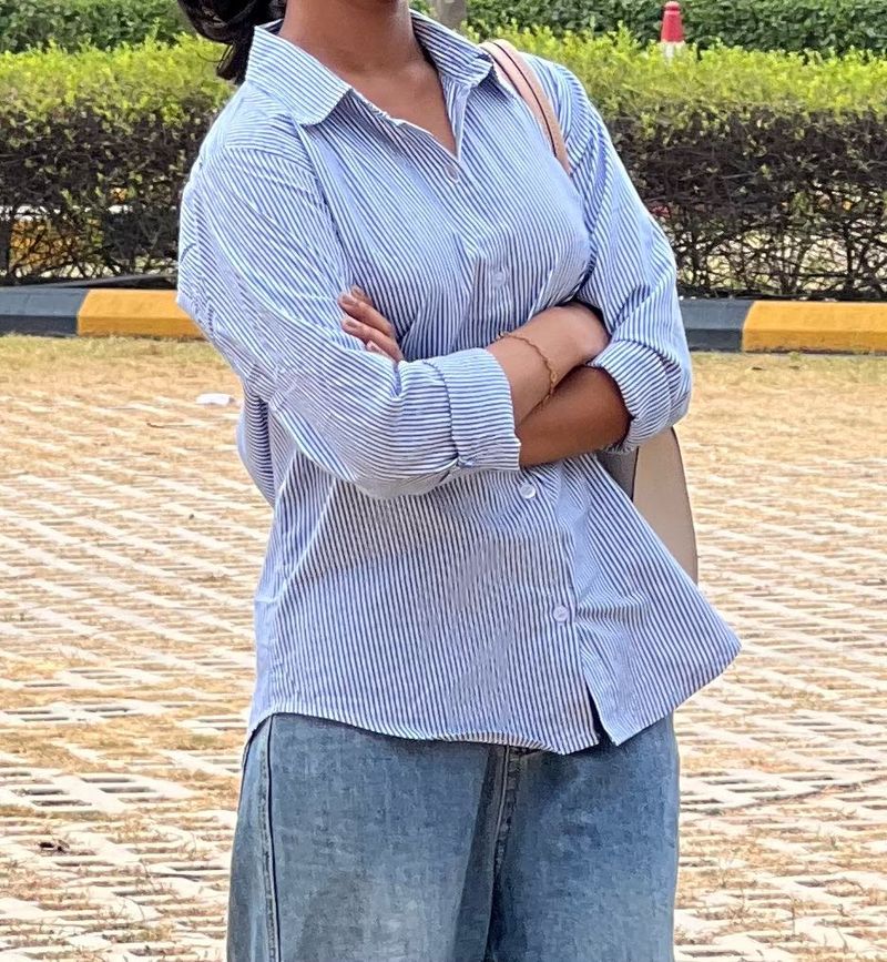Blue Striped Oversized Shirt