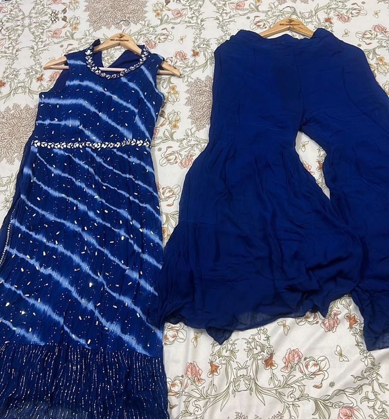 Designer Blue Bandhani Kurta Set