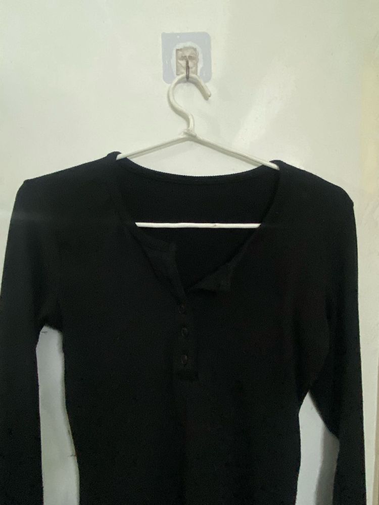 Black Long Sleeved Henley Top