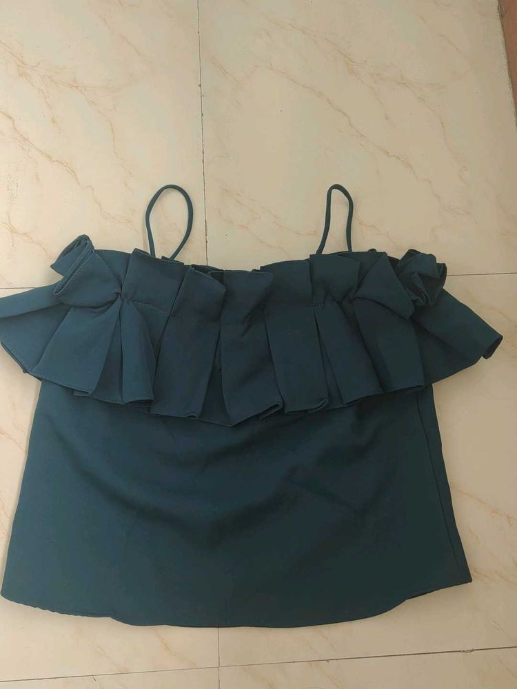 Chic Teal Off-Shoulder Ruffled Top