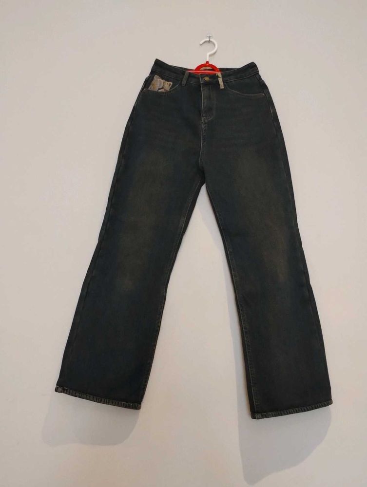 Branded Dark Wash Wide Leg Jean