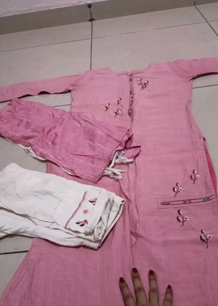 Pink Embroidered Kurta Set with Pants