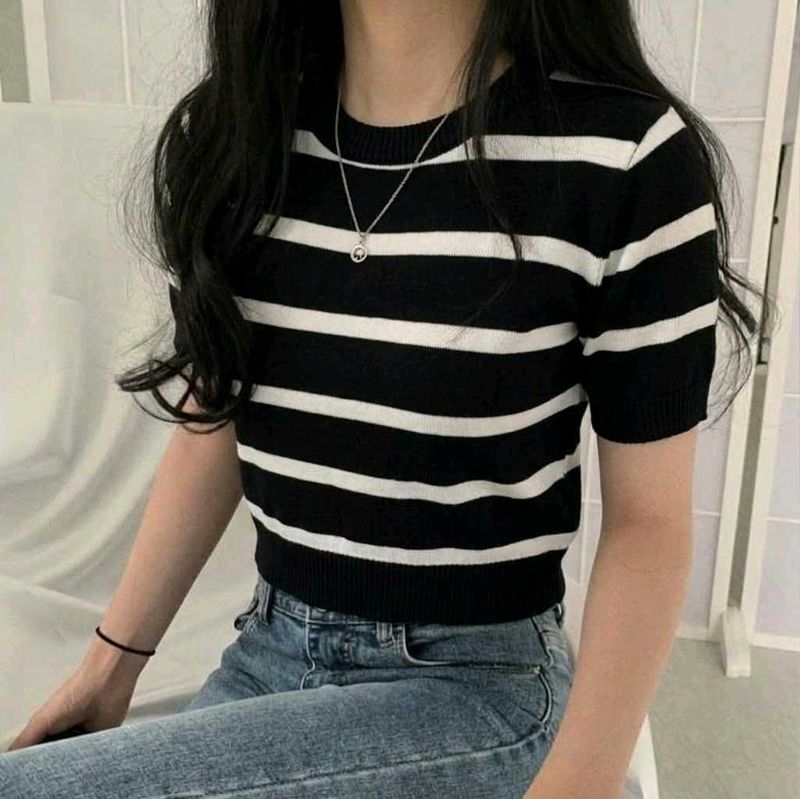 New with tag Korean Striped Knit Top