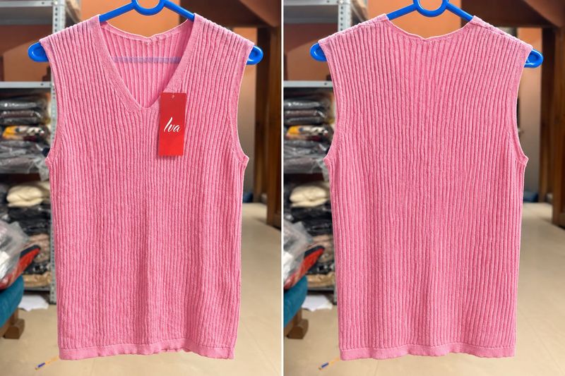 Pink Ribbed V-Neck Sleeveless Top
