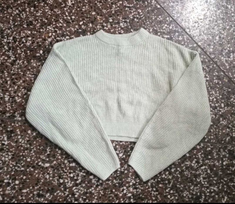 Light Blue Ribbed Knit Cropped Sweater