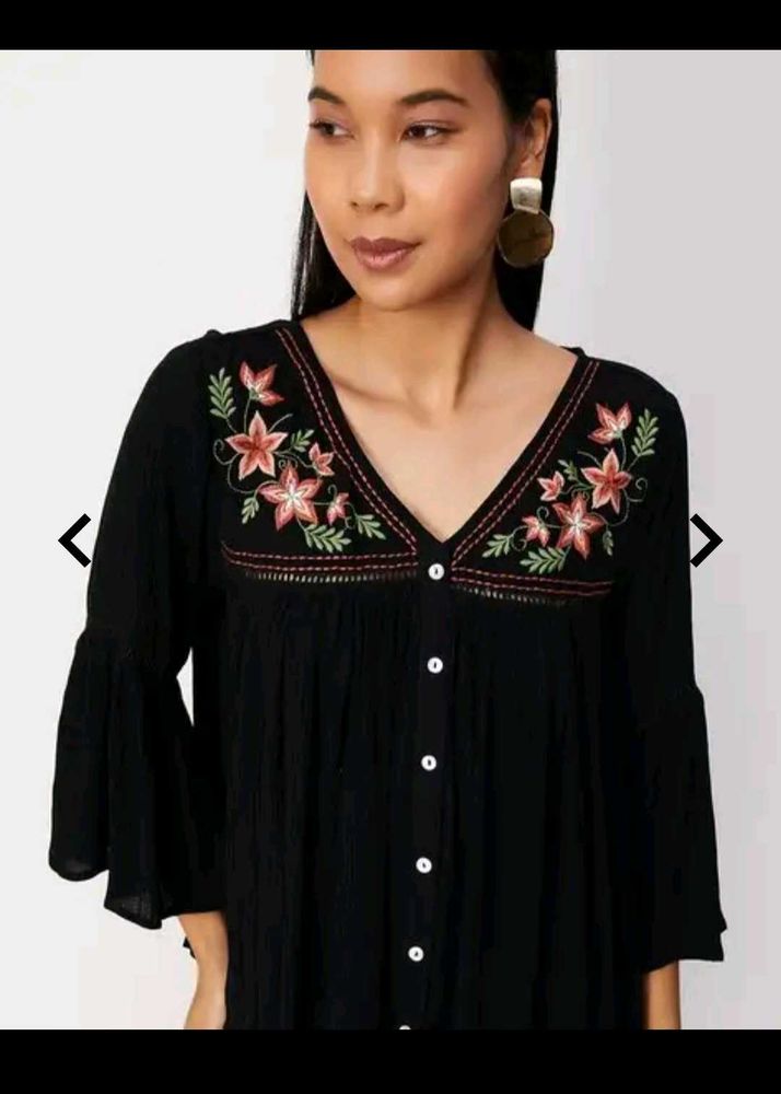 Embroidered Black Top /Tunic