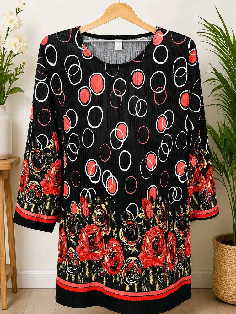 Black Floral Print Tunic Top👚🖤🥰