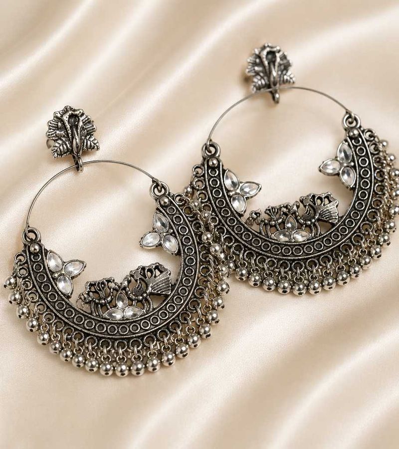 Boho Silver Jhumka Earrings