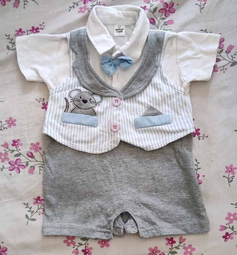 Adorable Baby Boy Romper with Vest &amp; Bowtie
