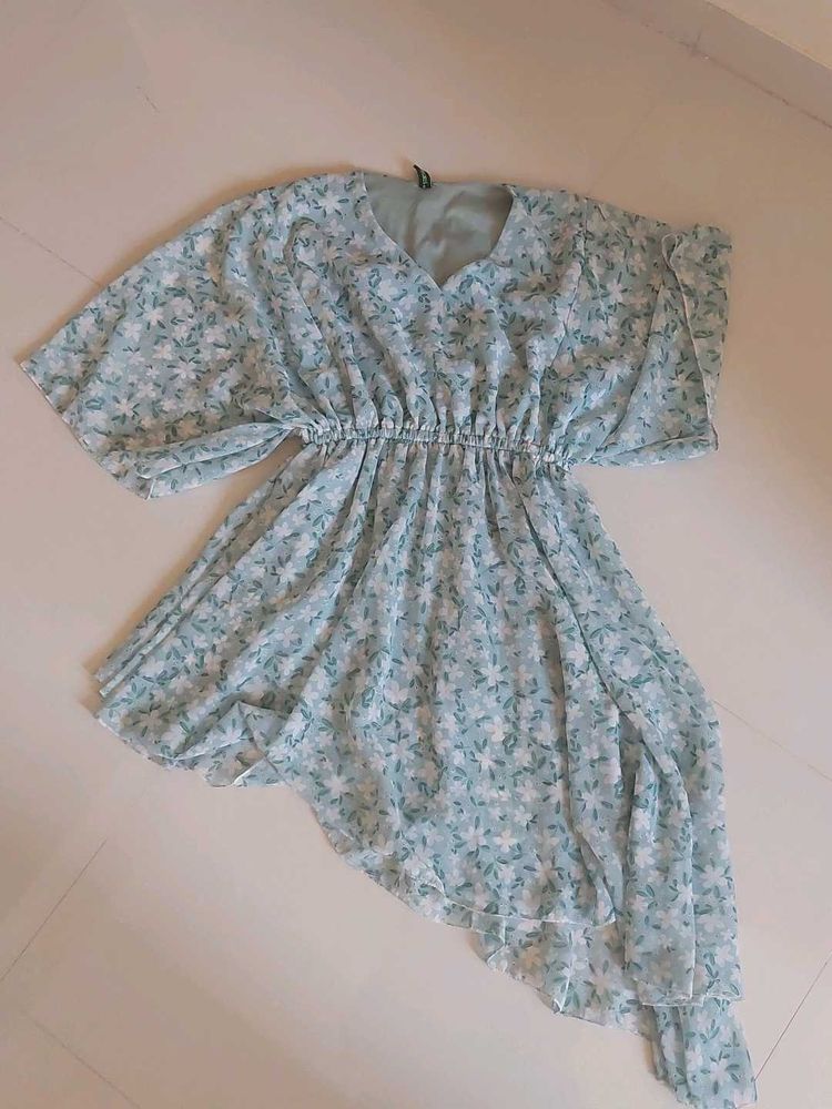 Light Sea Green Floral V-Neck Dress