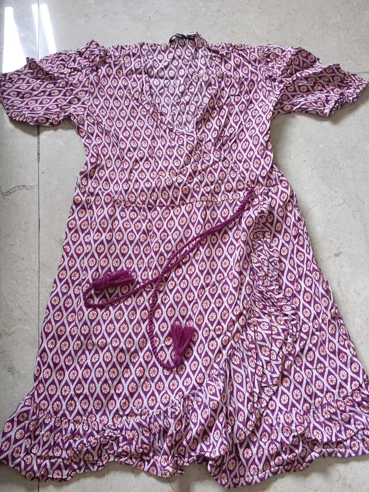 Purple Print Wrap Dress