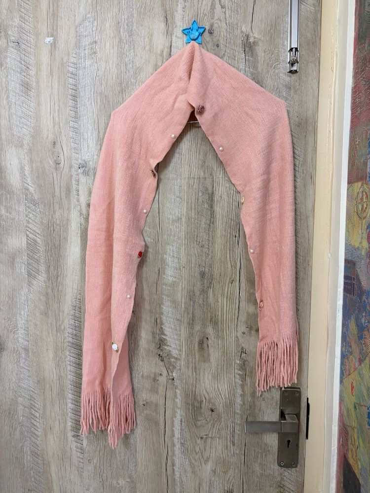 Pink Scarf with Pearl Embellishments
