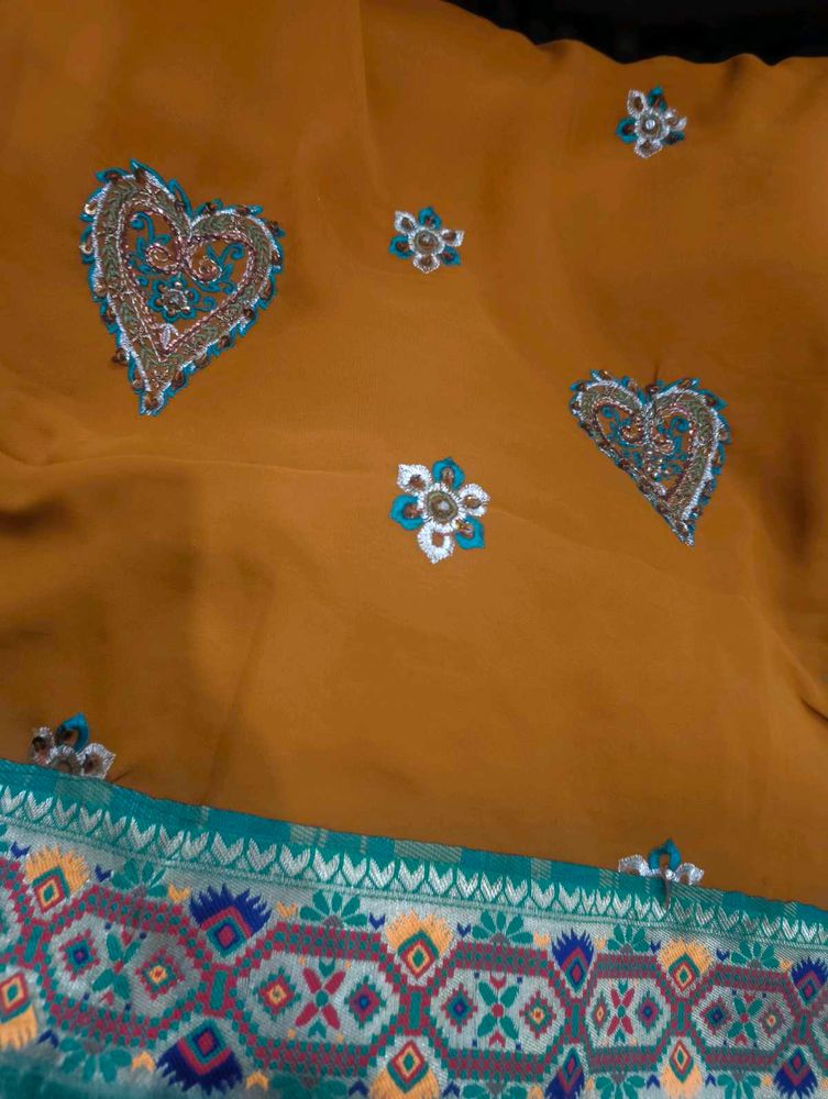 Embroidered Mustard Saree