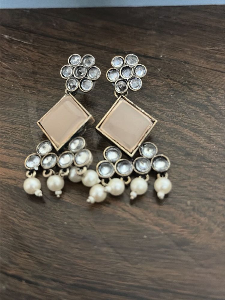Elegant Pearl &amp; Stone Dangle Earrings