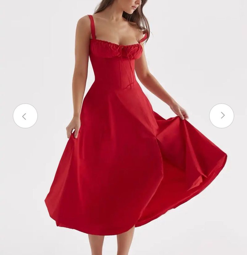 Fit and Flared Midi Side Slit Red Dress