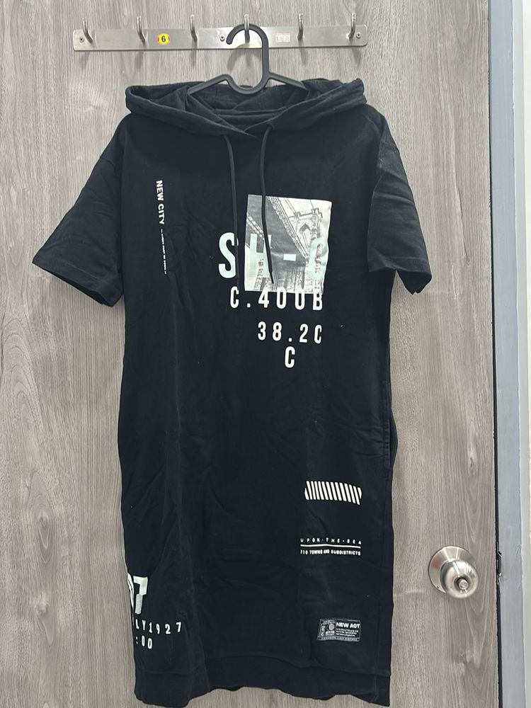 Black Graphic Hoodie Dress