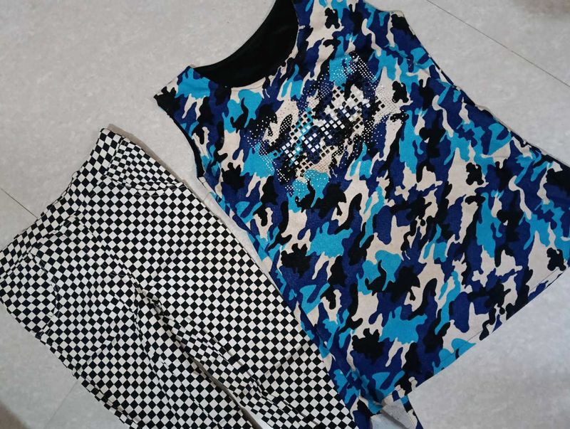 Camouflage Tunic Top &amp; Checkered Pants Set