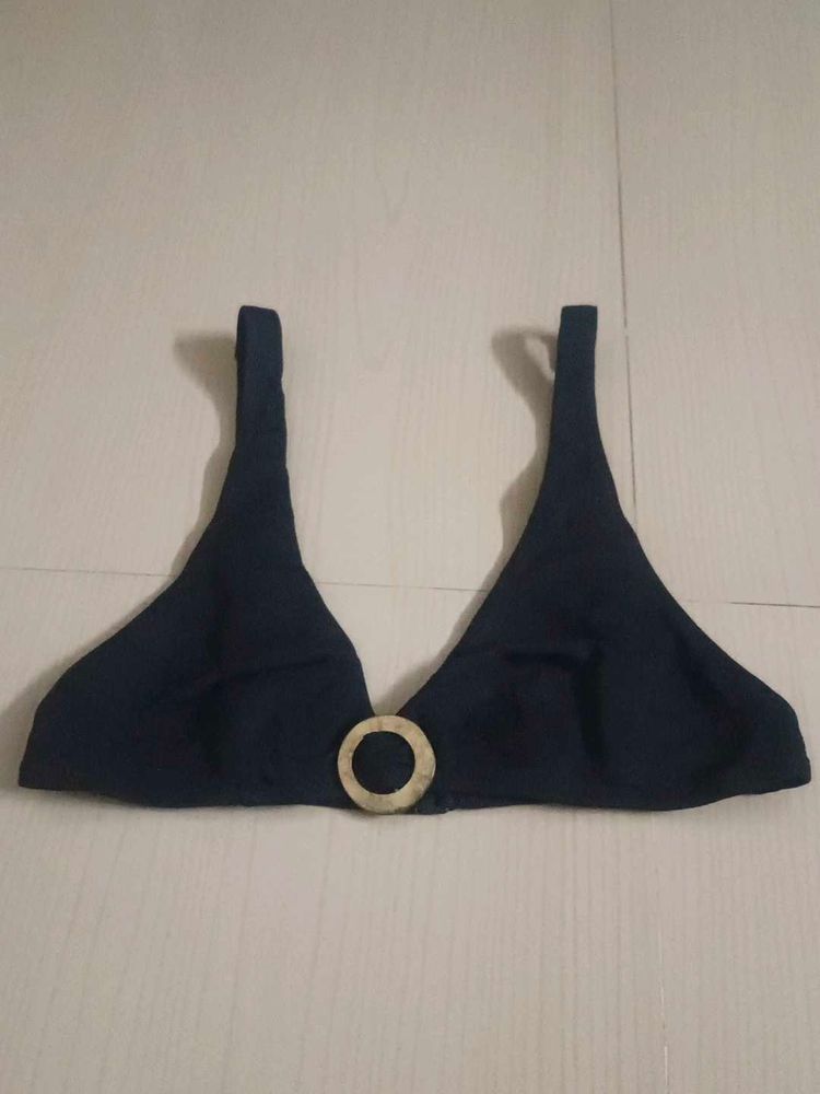 Navy Blue Bikini Top with Gold Ring Detail