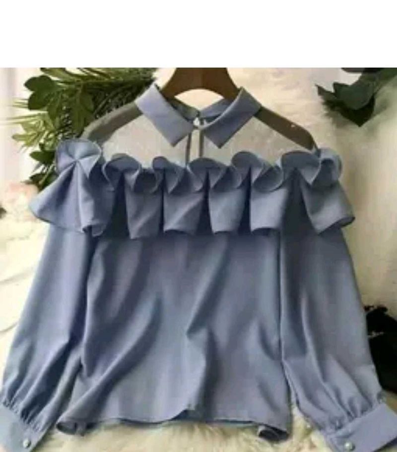 Chic Blue Off-Shoulder Ruffle Top