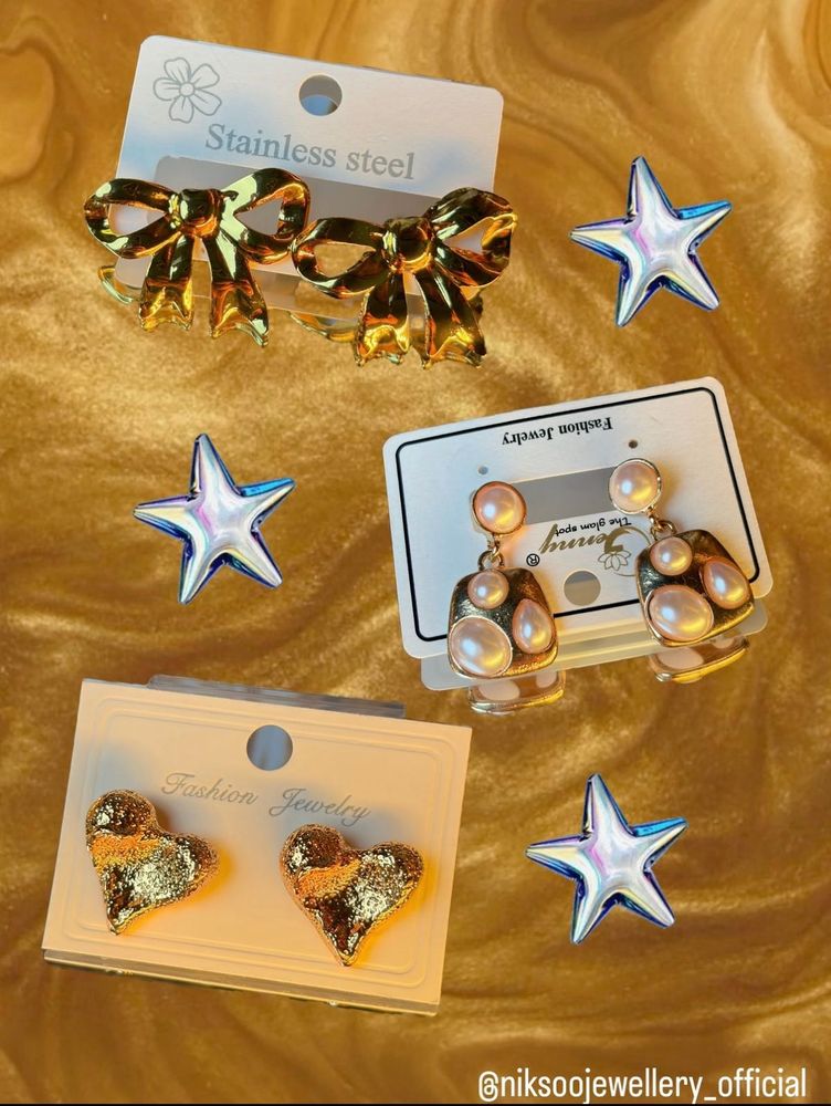 Anti-Tarnish Charming Bow &amp; Heart Earrings Set