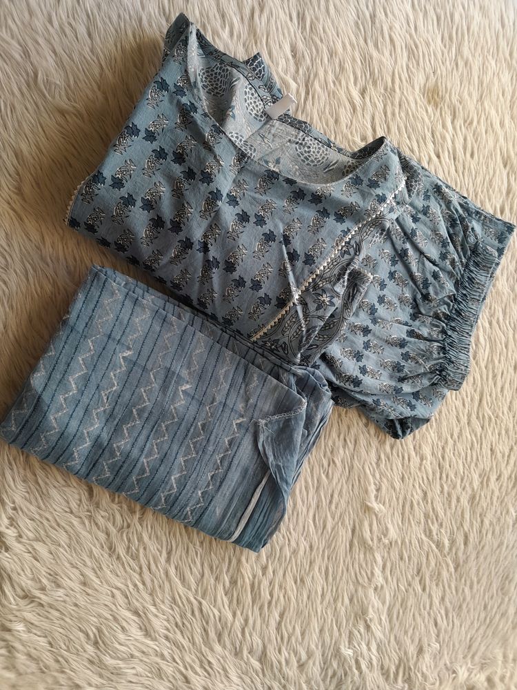 Blue Printed Kurta Set (Women's)