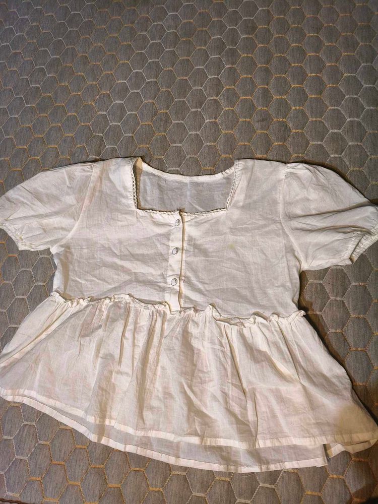 White Cotton Peplum Top