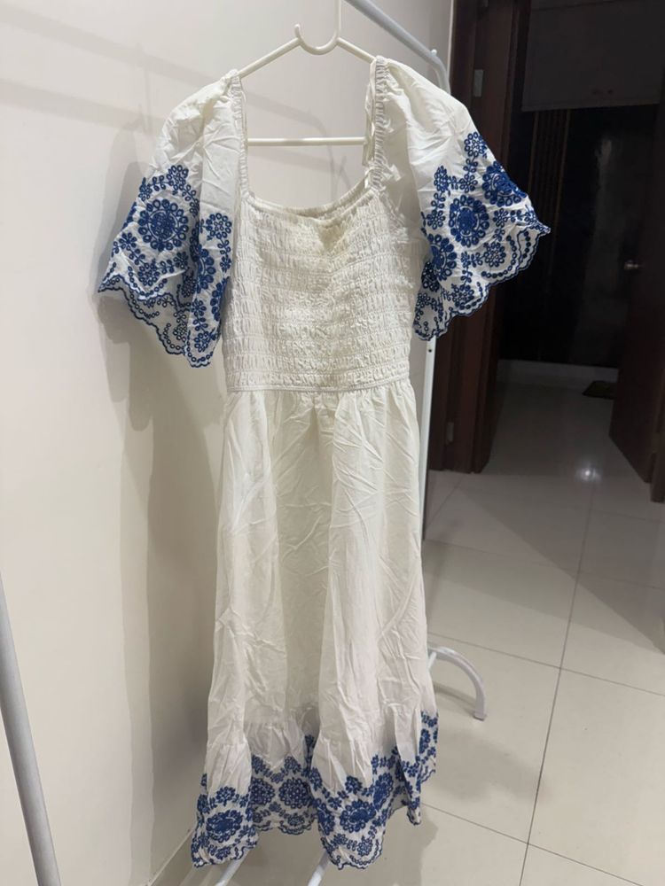 Pantaloons White Embroidered Midi Dress