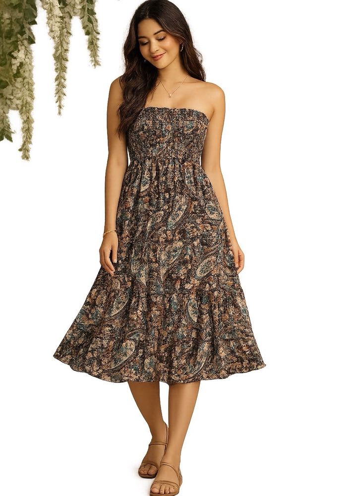 Boho Paisley Print Tiered Dress