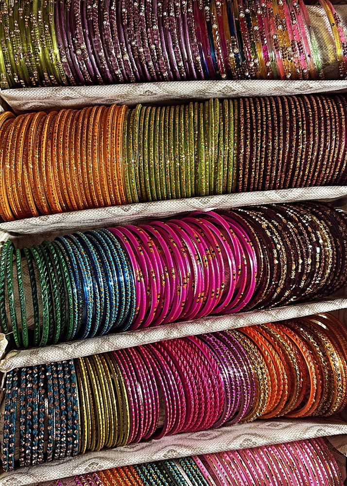 Vibrant Stack of Colorful Bangles with mirror lace