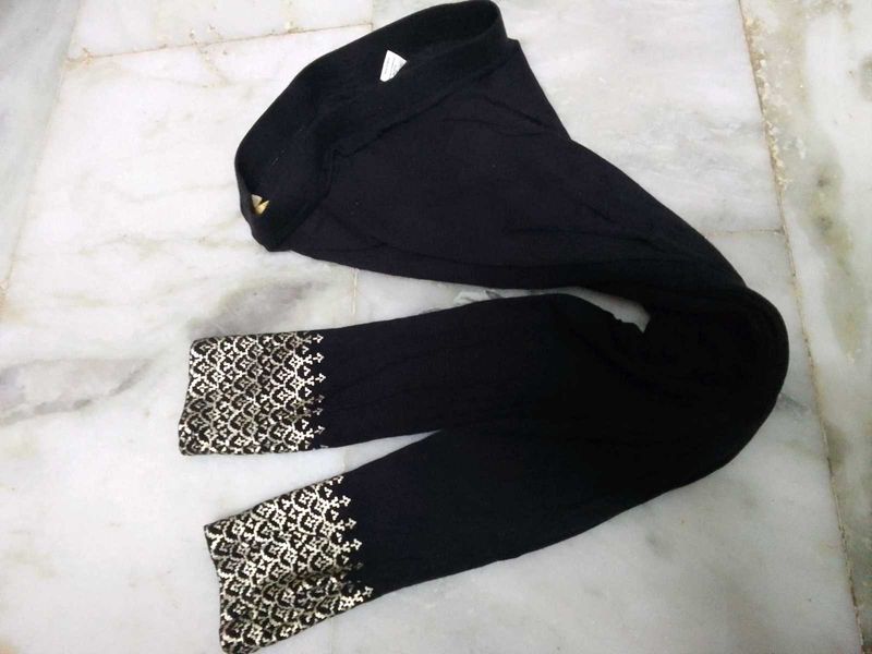 Black Palazzo Pants with Golden Print