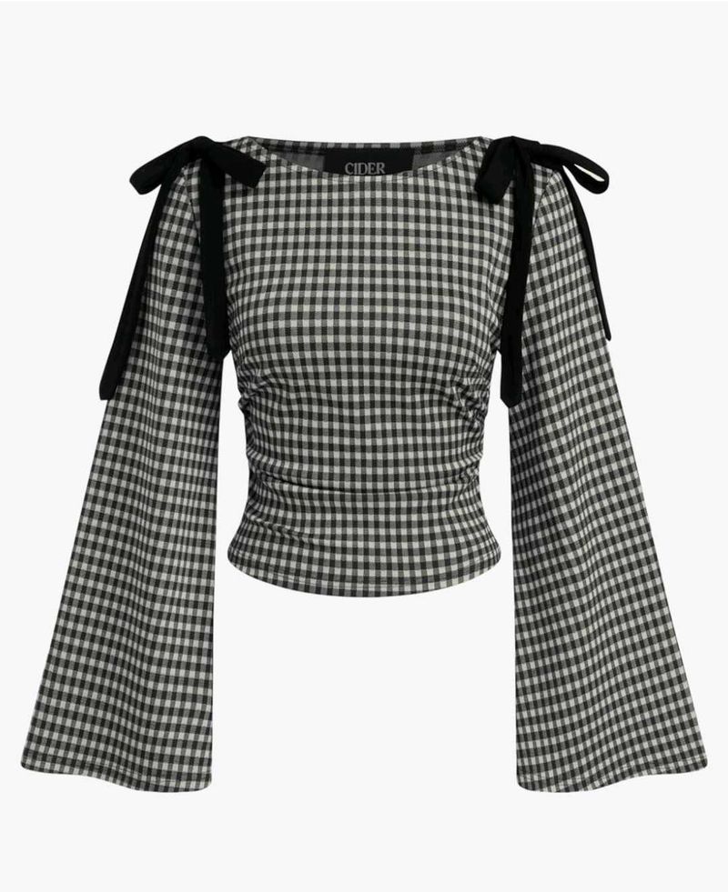 Savana Black &amp; White Checkered Bow Top |