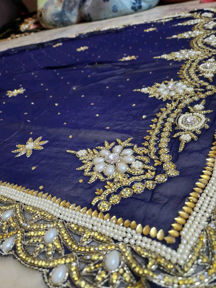 Expensive Navy Blue dimond work Saree