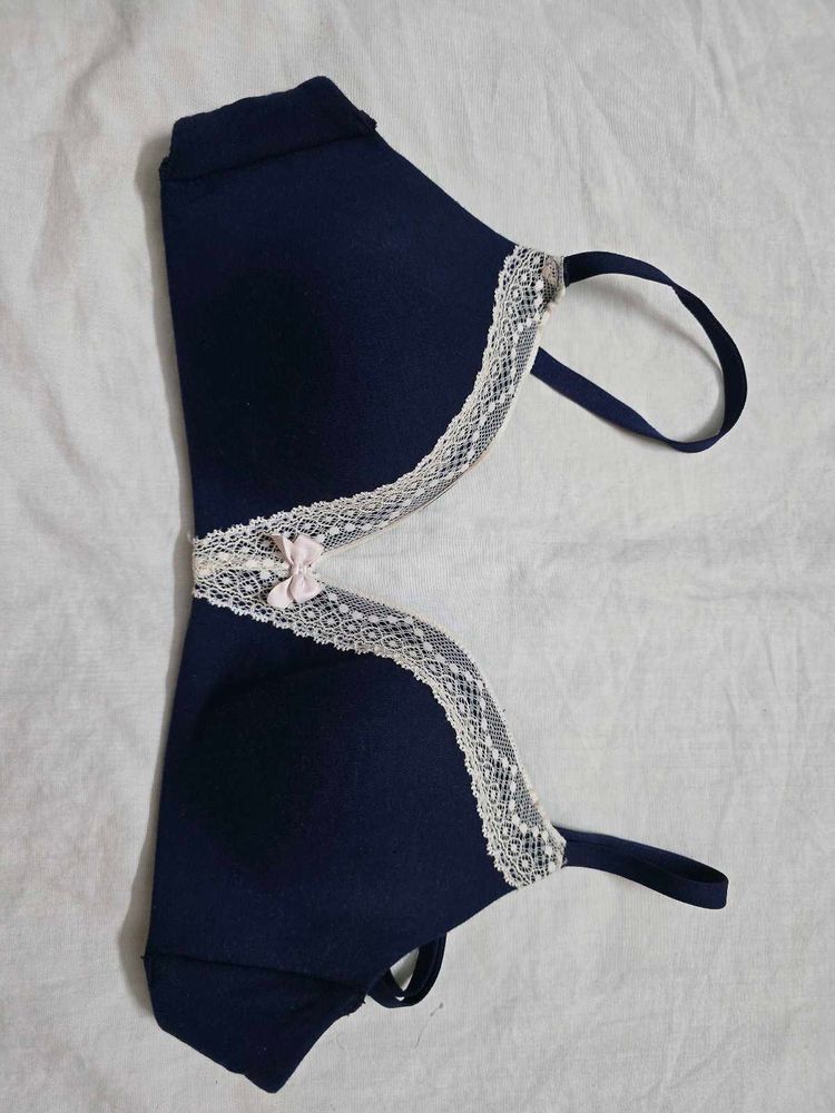 Navy Blue Lace Trim Bra