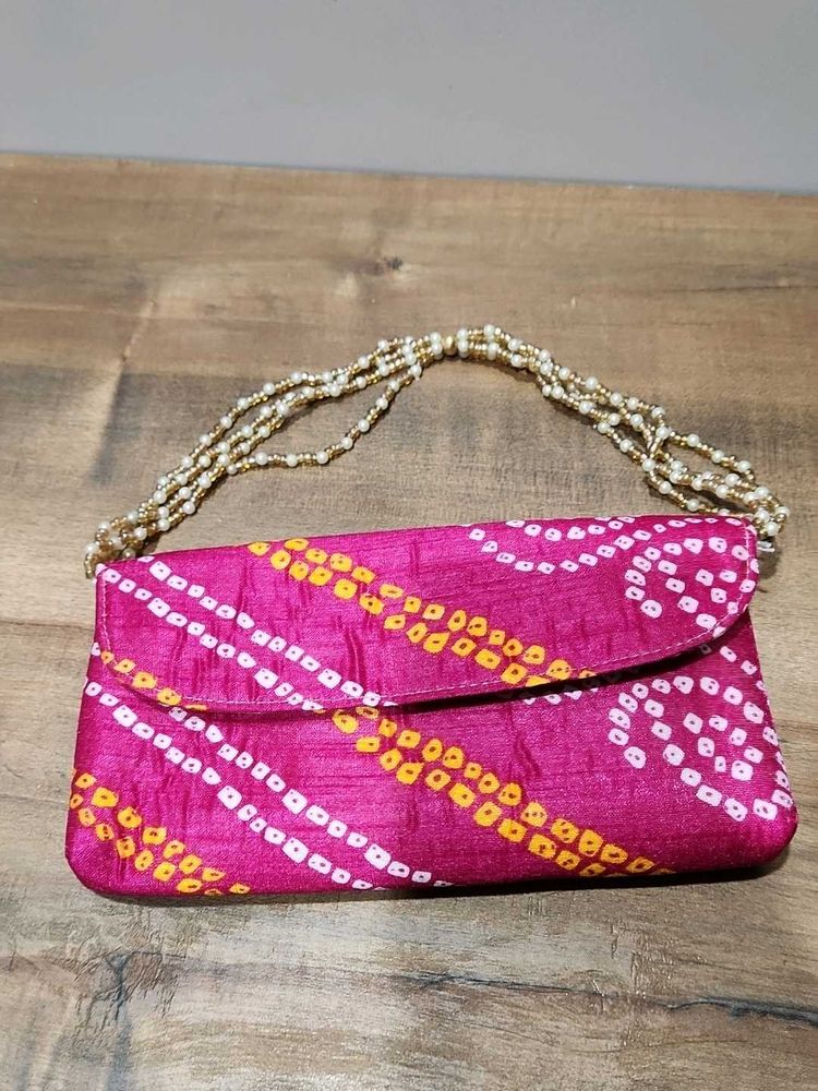 Vibrant Pink Bandhani Clutch Bag