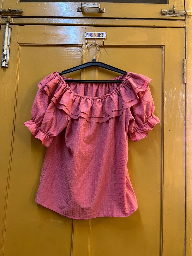 Ruffled Pink Top off shoulder