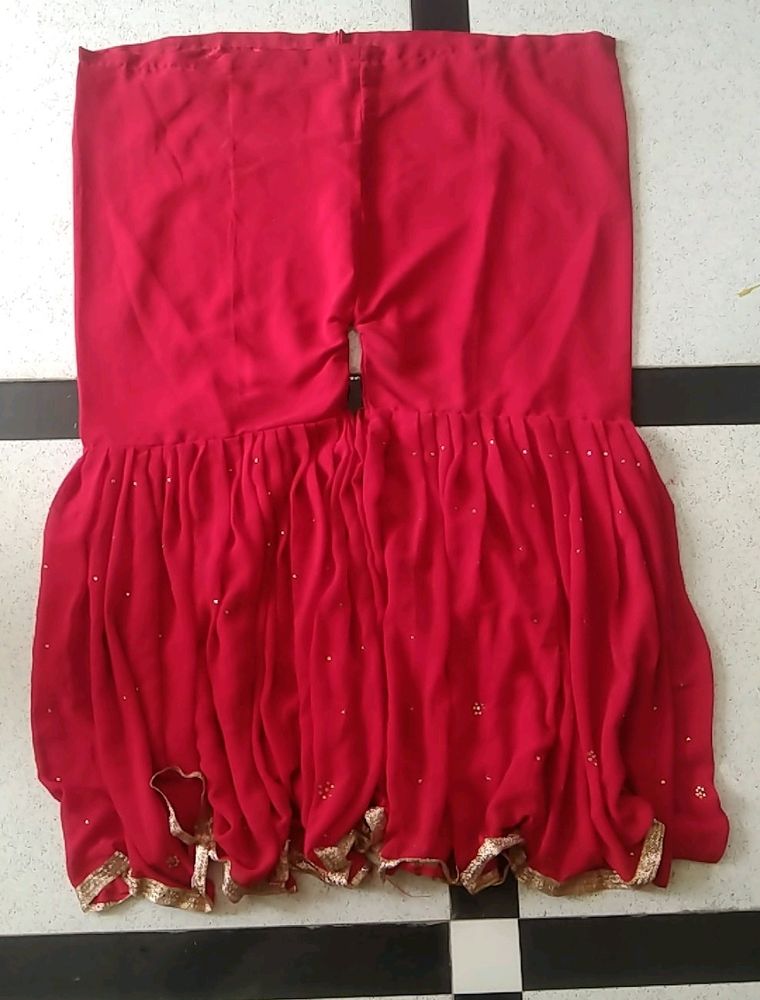 Red Sharara Jorrget Fabric