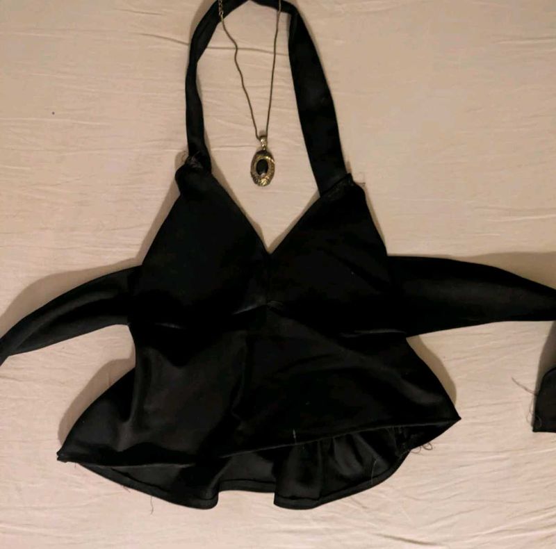 Black Halter Neck Peplum Top