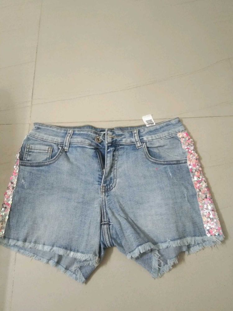 Sparkly Sequin Denim Shorts
