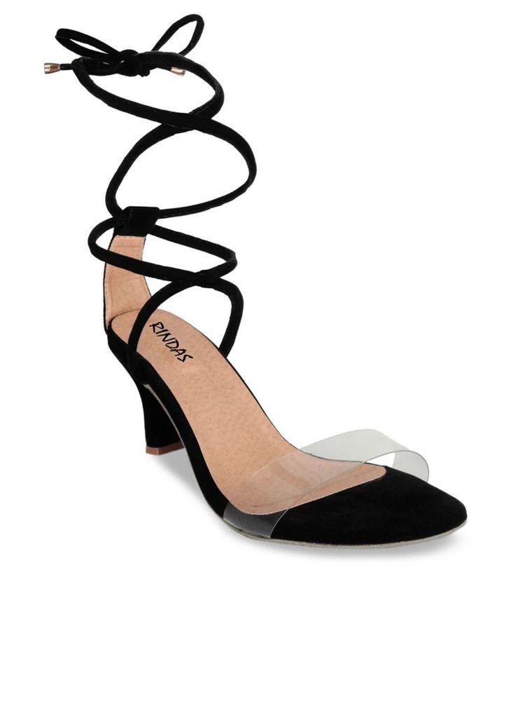 RINDAS Black Heels with Clear Straps