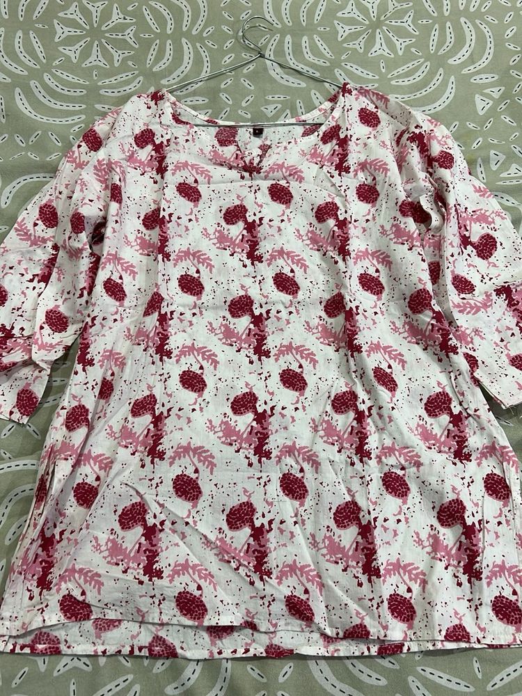 Chic White &amp; Pink Printed Kurta