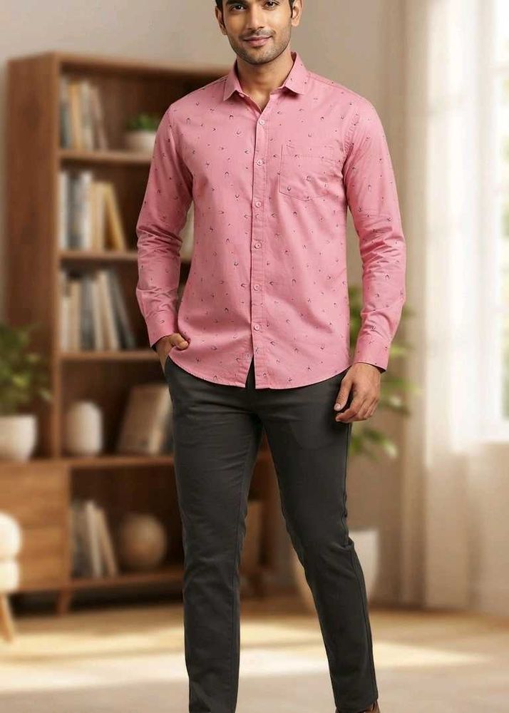 Men's Pink Printed Full Sleeve Shirt