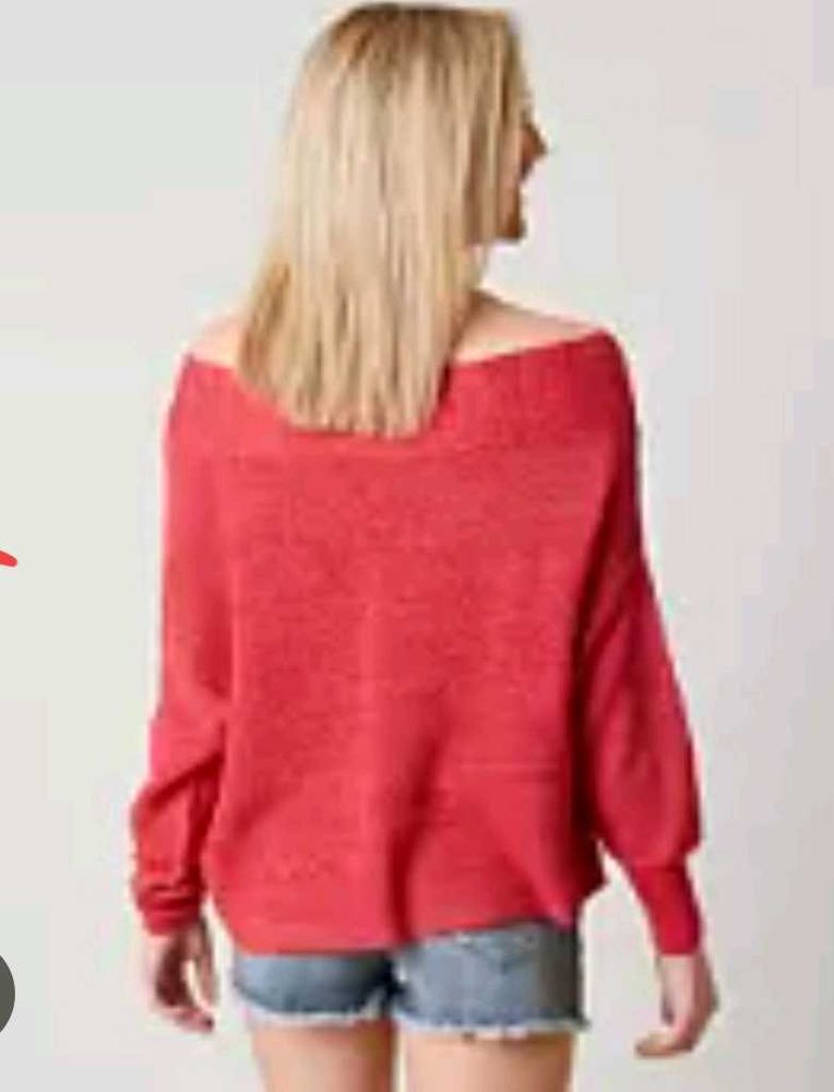 Coral off shoulder Knit Sweater