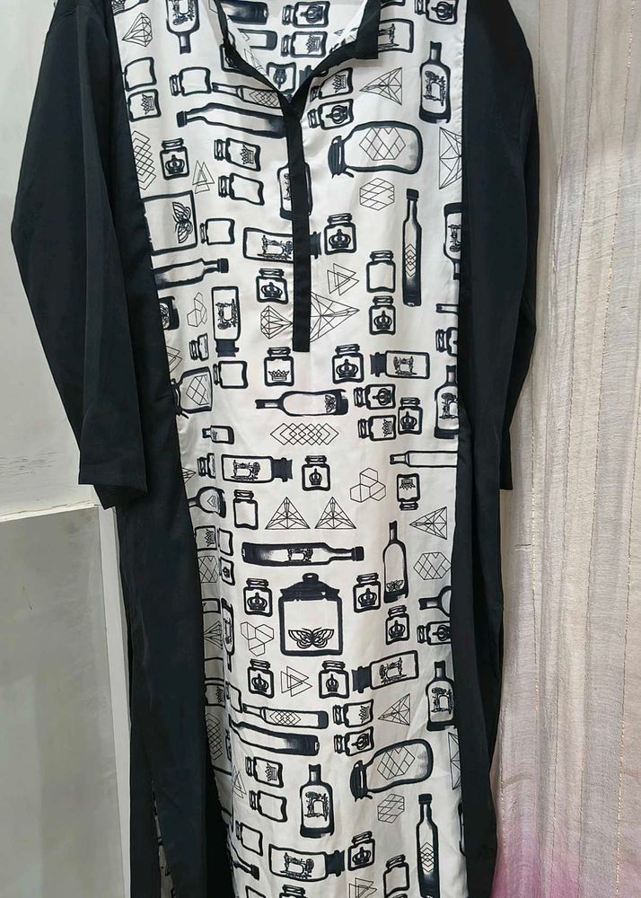 Black &amp; White Printed Kurta