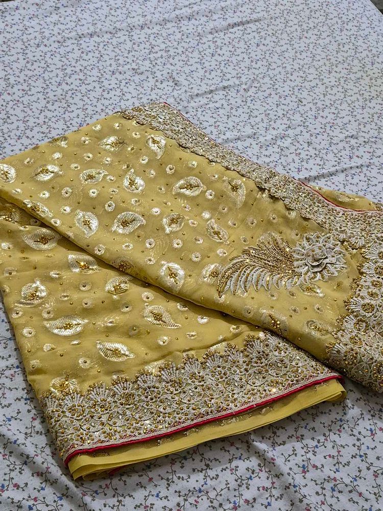 Party Wear Embroidered Yellow Saree ✨️💛